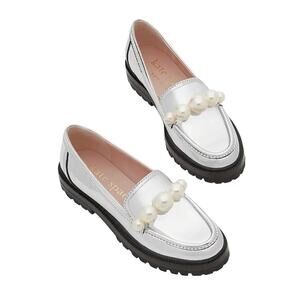 Kate Spade Silver & Pearl Loafers NWOT